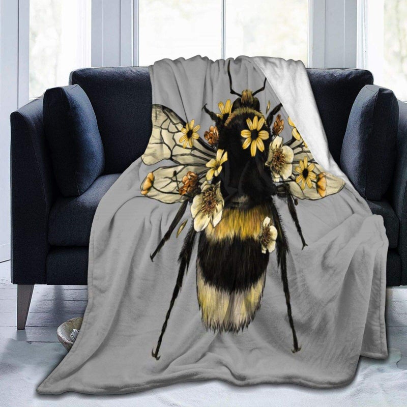 JOOCAR Flannel Throw Blanket Cute Fluffy Bumblebee Insect Bee CozySoft Plush Blankets for Bed Couch Living Room Sofa Chair