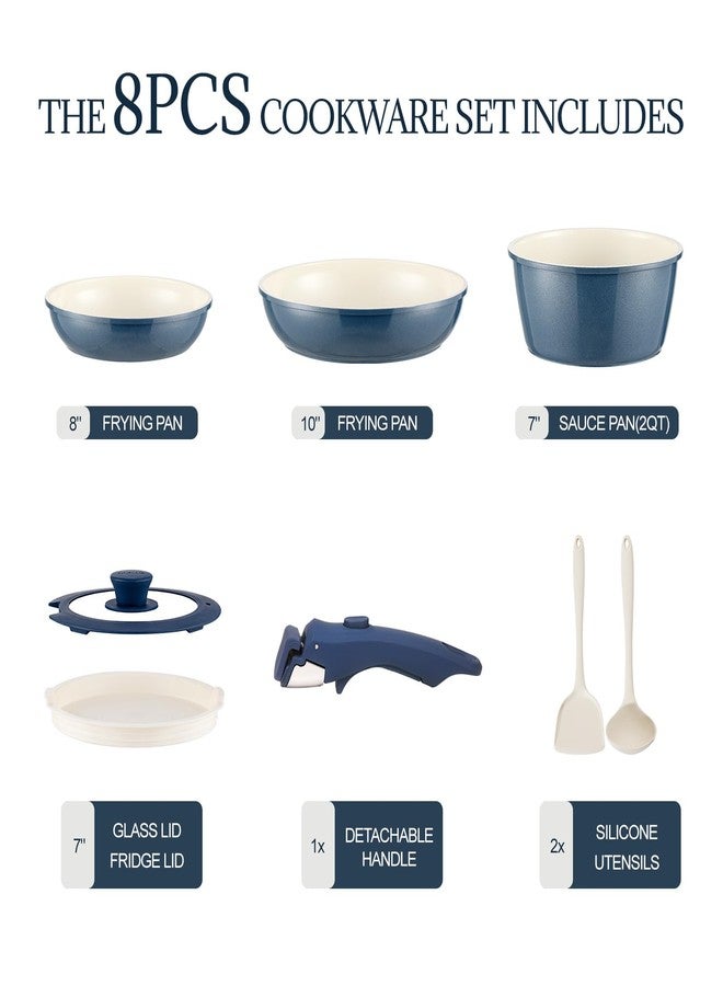 Coicur Ceramic Cookware Set Non Stick 8Pcs Pots and Pans Set Detachable Handle Induction Kitchen Cooking Set with Frying Pans Oven Dishwasher Safe, PFAS/PFOA Free, Navy - Image 2