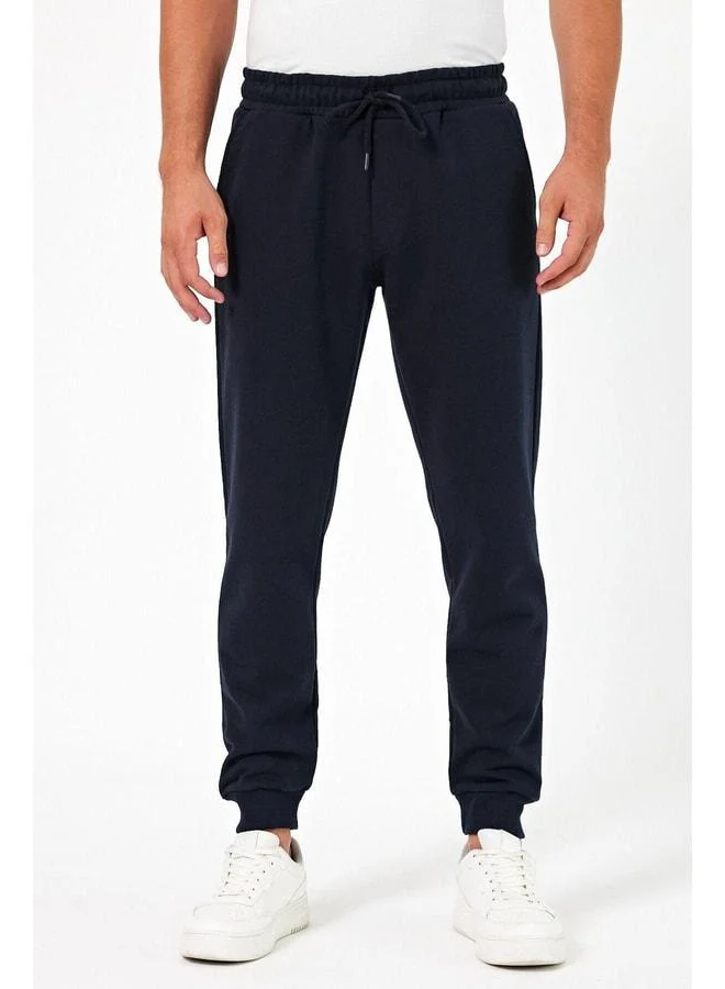 mmetalic Thick Navy Men's Jogger Sweatpants with Back Pocket, Elastic Hem, Regular Fit, Unbrushed