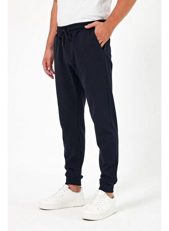 mmetalic Thick Navy Men's Jogger Sweatpants with Back Pocket, Elastic Hem, Regular Fit, Unbrushed