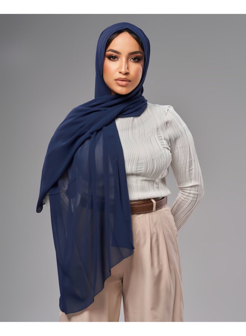 Lavezzi Soft Chiffon Hijab for Women, Solid Color Soft Chiffon Crepe Hijab Scarf – Long Fashion Hijabs Scarves - Muslim Scarf Hijab – Hijab Shawl - Navy Blue - Image 3