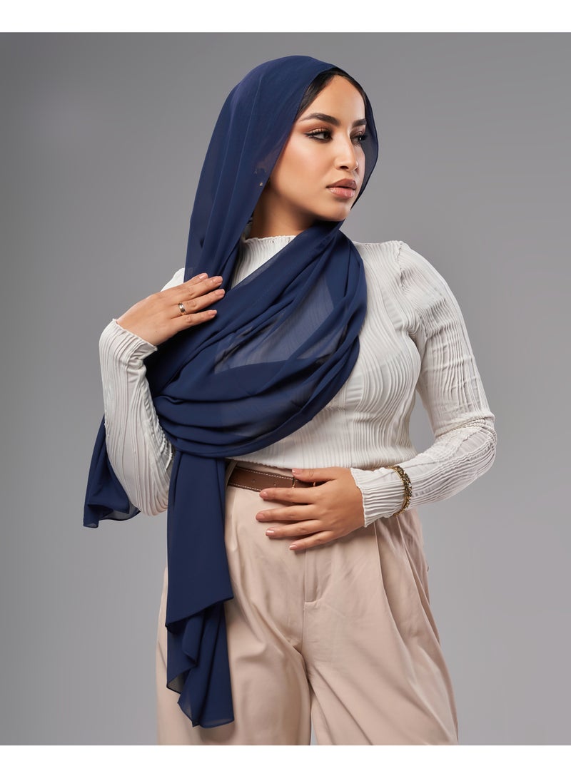 Lavezzi Soft Chiffon Hijab for Women, Solid Color Soft Chiffon Crepe Hijab Scarf – Long Fashion Hijabs Scarves - Muslim Scarf Hijab – Hijab Shawl - Navy Blue - Image 1