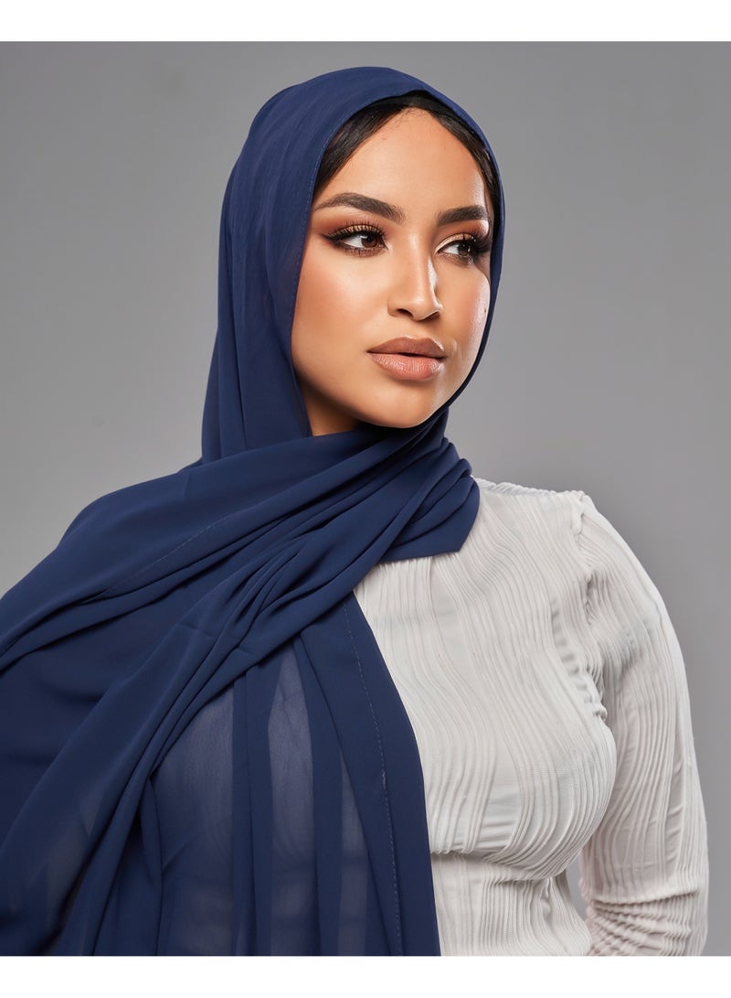 Lavezzi Soft Chiffon Hijab for Women, Solid Color Soft Chiffon Crepe Hijab Scarf – Long Fashion Hijabs Scarves - Muslim Scarf Hijab – Hijab Shawl - Navy Blue - Image 4