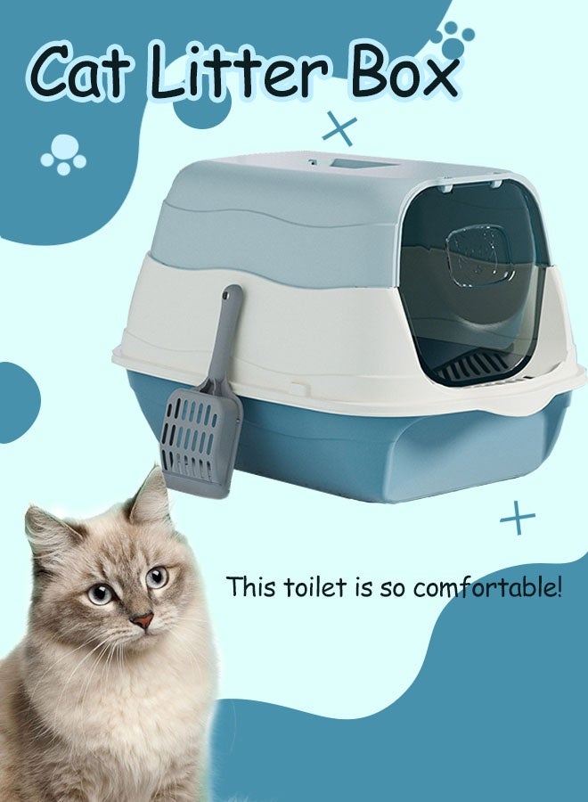 Enclosed Cat Litter Box,Big Space Cat Litter Tray With Shovel and Deodorizing Bag, XL Large High Sided Litter Box with Removable Lid, Odor Prevention, Fully Enclosed Splash Proof, Easy Cleaning, Anti-Urine Leakage for Big Cats -Blue - Image 1