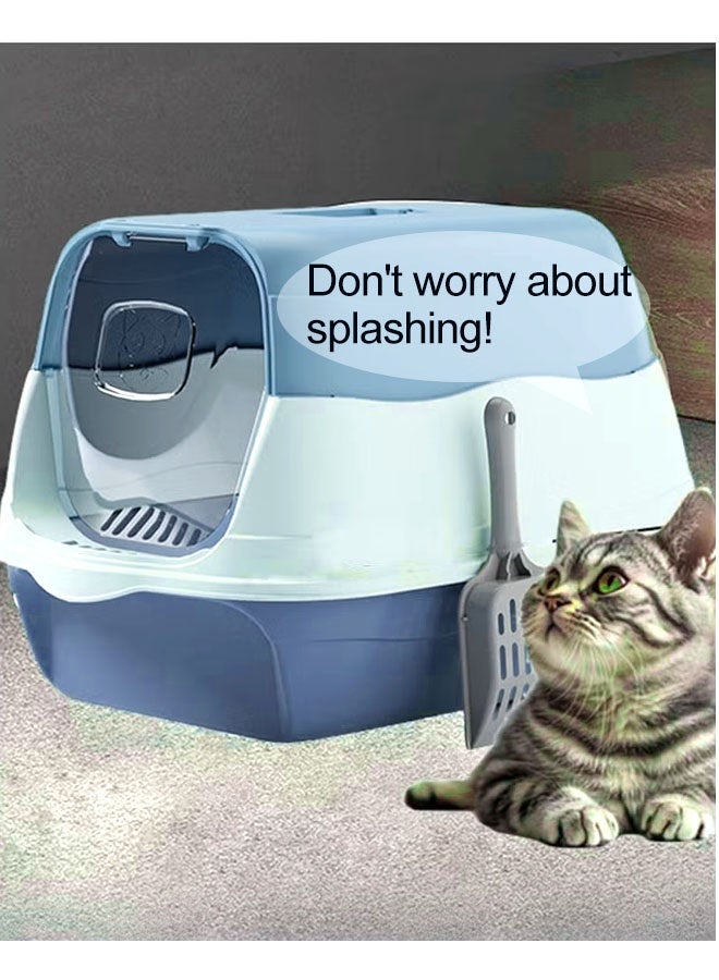 Enclosed Cat Litter Box,Big Space Cat Litter Tray With Shovel and Deodorizing Bag, XL Large High Sided Litter Box with Removable Lid, Odor Prevention, Fully Enclosed Splash Proof, Easy Cleaning, Anti-Urine Leakage for Big Cats -Blue - Image 3