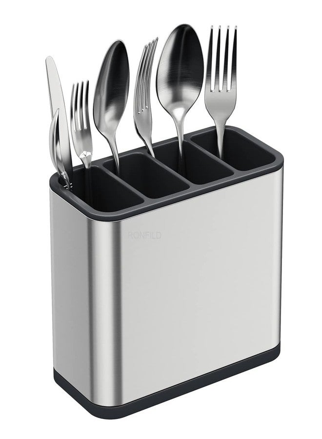 RONFILD Silverware Caddy Utensil Caddy Spoon Holder with 4 Divided Compartments, Sturdy Stainless Steel, Rust Proof - Image 1