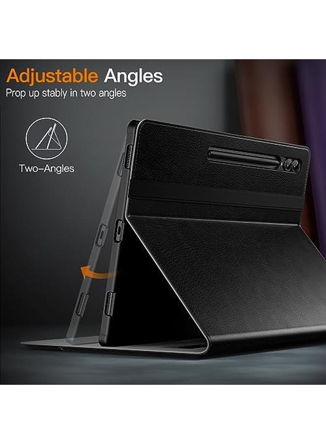 Case For Samsung Galaxy Tab S9 Ultra 14.6 Inch With S Pen Holder PU Leather Business Folio Stand Protective Tablet Cover With Pocket And Straps Auto Wake Sleep Multi Angle Viewing Black - Image 4