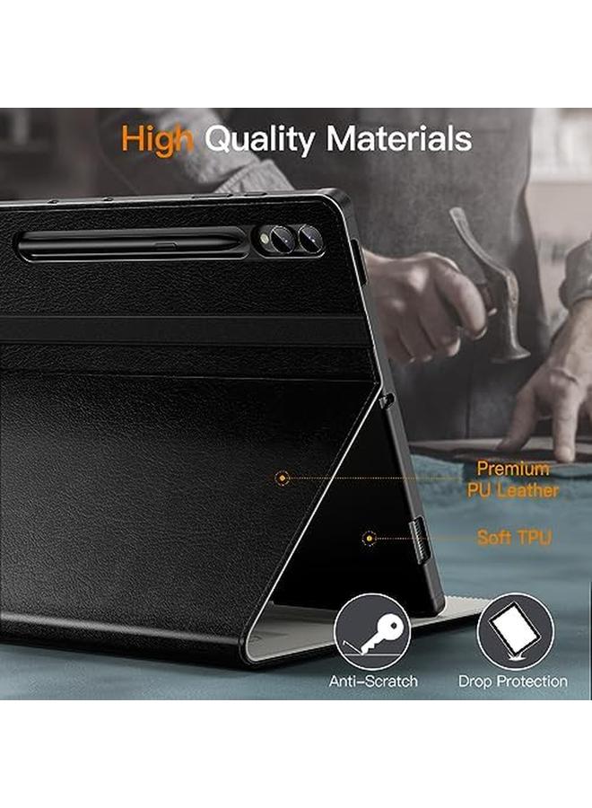 Case For Samsung Galaxy Tab S9 Ultra 14.6 Inch With S Pen Holder PU Leather Business Folio Stand Protective Tablet Cover With Pocket And Straps Auto Wake Sleep Multi Angle Viewing Black - Image 3