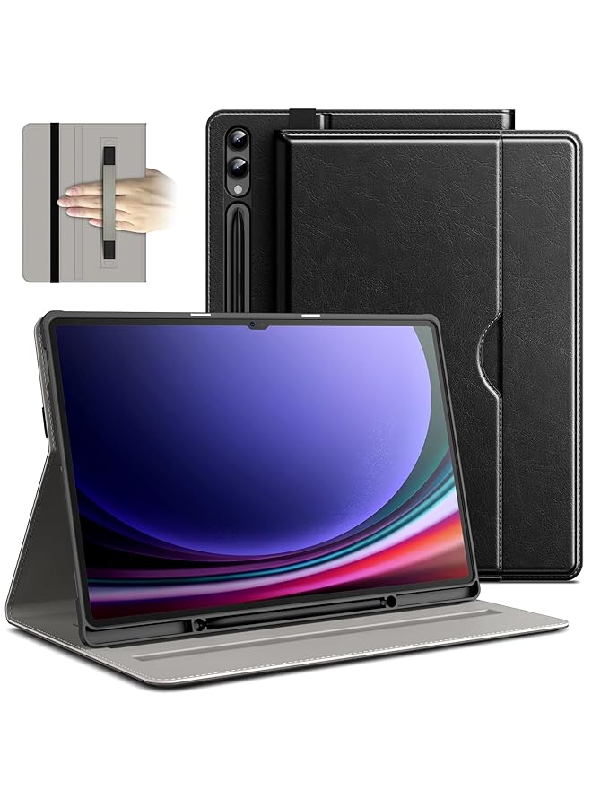 Case For Samsung Galaxy Tab S9 Ultra 14.6 Inch With S Pen Holder PU Leather Business Folio Stand Protective Tablet Cover With Pocket And Straps Auto Wake Sleep Multi Angle Viewing Black - Image 1