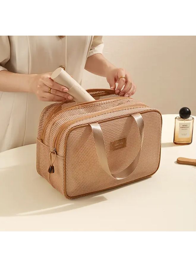 Khaki Small Capacity Transparent Grid Cosmetic Organizer Travel Toiletry Bag With Clear Compartments - Image 5