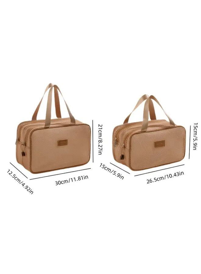 Khaki Small Capacity Transparent Grid Cosmetic Organizer Travel Toiletry Bag With Clear Compartments - Image 3