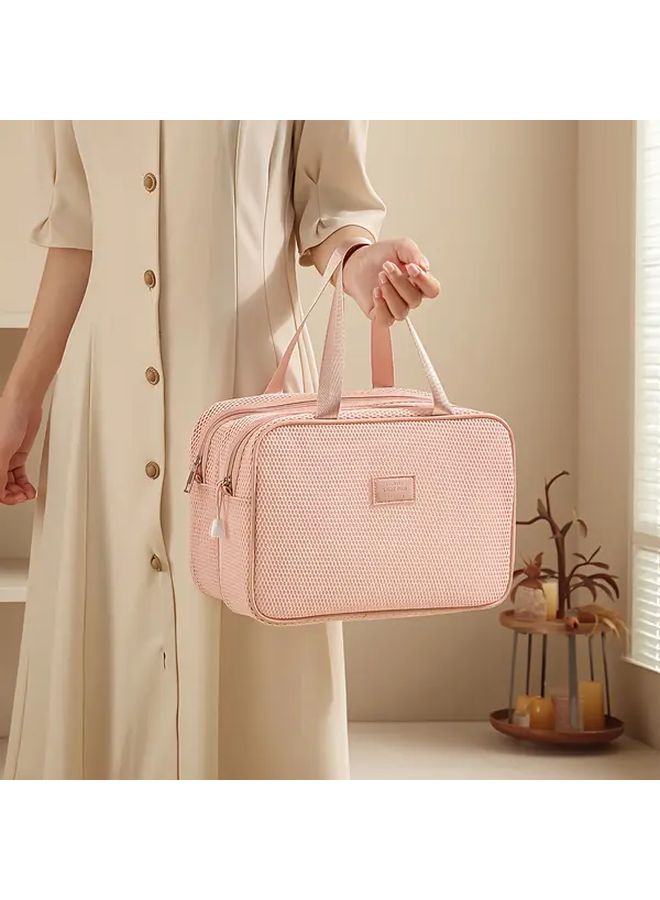 Khaki Small Capacity Transparent Grid Cosmetic Organizer Travel Toiletry Bag With Clear Compartments - Image 1
