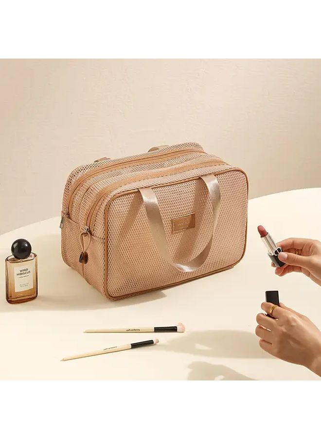 Khaki Small Capacity Transparent Grid Cosmetic Organizer Travel Toiletry Bag With Clear Compartments - Image 4