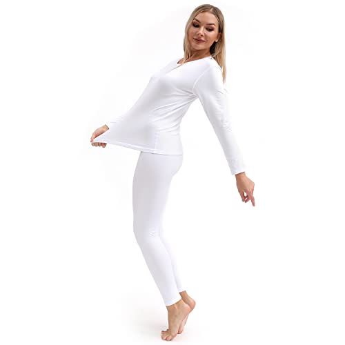 PISIQI Thermal Underwear Women Ultra-Soft Long Johns Set Base Layer Skiing Winter Warm Top & Bottom (Large, White) - Image 4