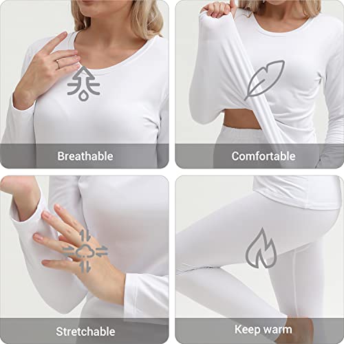 PISIQI Thermal Underwear Women Ultra-Soft Long Johns Set Base Layer Skiing Winter Warm Top & Bottom (Large, White) - Image 3