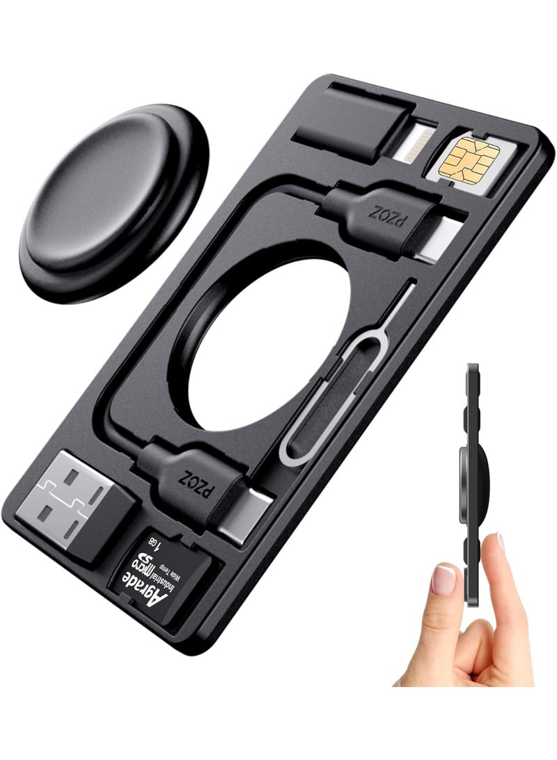 PZOZ Portable for Apple Watch Charger,Travel Charger Adapter with Built-in USB C to Lightning Charging Cable Card, Type C USB A Cord, Compatible with iPhone, iPad, iWatch Accessories (Black) - Image 1