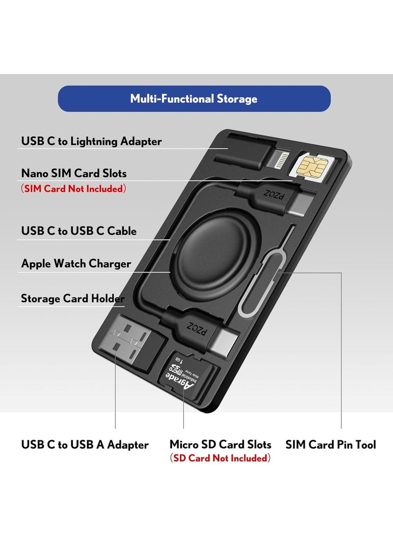 PZOZ Portable for Apple Watch Charger,Travel Charger Adapter with Built-in USB C to Lightning Charging Cable Card, Type C USB A Cord, Compatible with iPhone, iPad, iWatch Accessories (Black) - Image 2