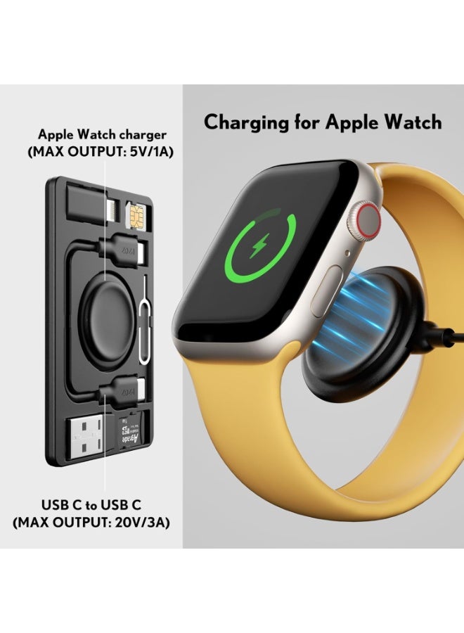 PZOZ Portable for Apple Watch Charger,Travel Charger Adapter with Built-in USB C to Lightning Charging Cable Card, Type C USB A Cord, Compatible with iPhone, iPad, iWatch Accessories (Black) - Image 3