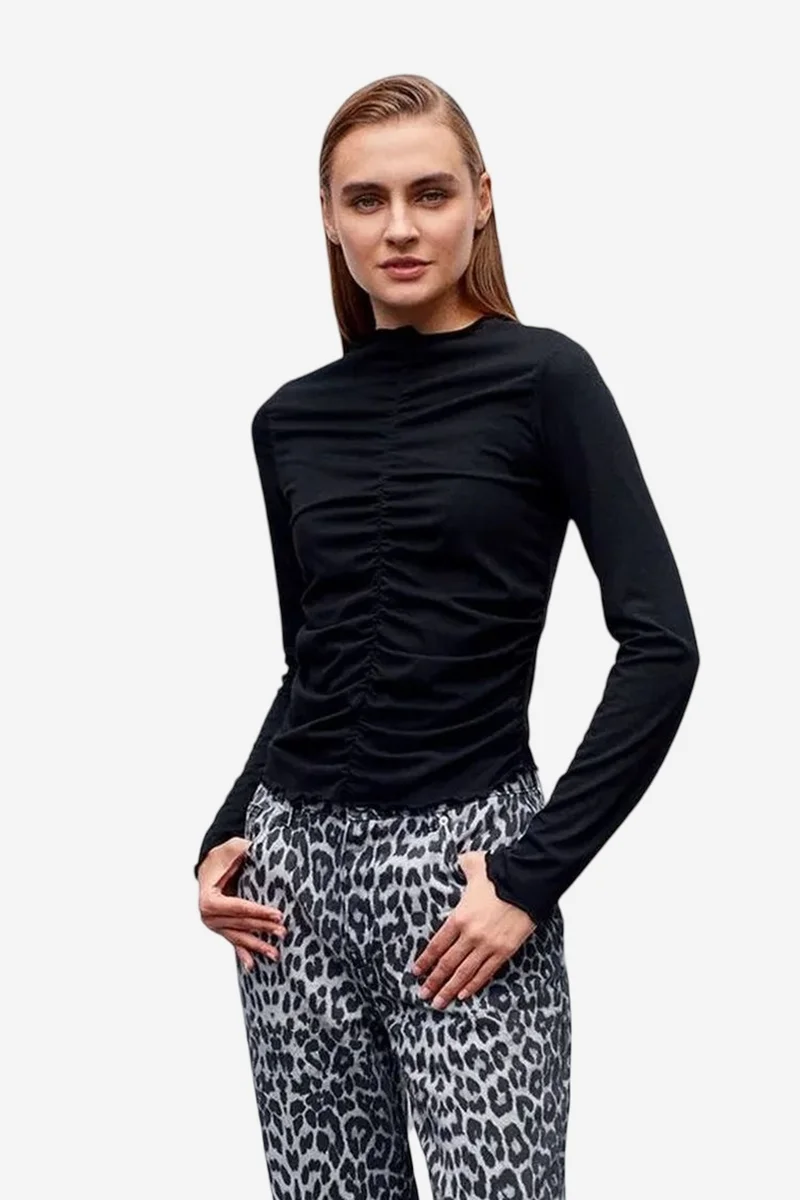 DILVIN Slim Fit Long Sleeve Jersey Blouse