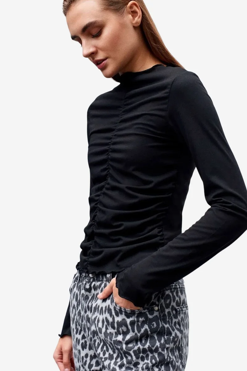Dilvin Black DILVIN Slim Fit Long Sleeve Jersey Blouse for Women | Best Price UAE