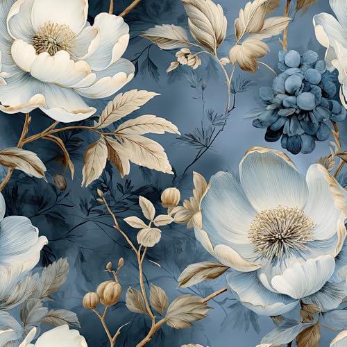REDAMANCY White Blue Golden Yellow Vintage Floral Peel and Stick Wallpaper Stick on Contact Paper Vintage Wall Paper Easy Peel Off for nightstand Drawer Cabinet Renter - Image 1