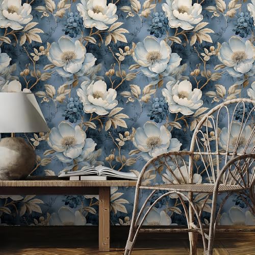 REDAMANCY White Blue Golden Yellow Vintage Floral Peel and Stick Wallpaper Stick on Contact Paper Vintage Wall Paper Easy Peel Off for nightstand Drawer Cabinet Renter - Image 3