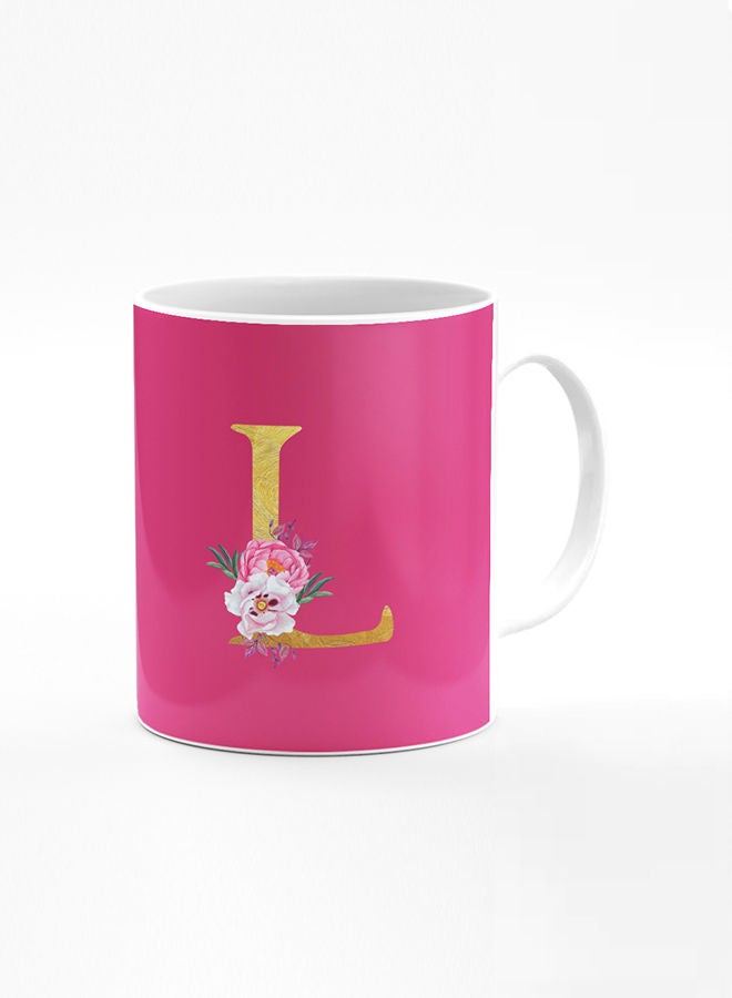Stylizedd Designer Printed Coffee Mug 11oz Ceramic Personalised Gift Mugs Cup -Custom Monogram Initial Letter Floral Pattern Alphabet - L (Dark Pink Rose) - Image 1