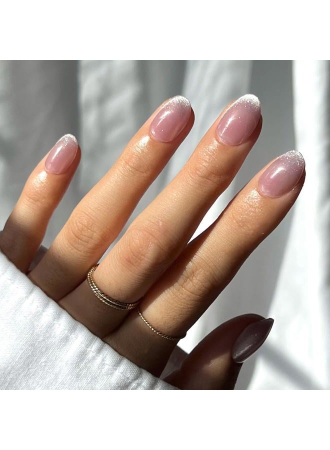Glamnetic Press On Nails - Fairy Dust | Short Oval Beige-Pink Nails with a Mesmerizing Metallic Finish | 15 Sizes - 30 Nail Kit with Glue - Image 1