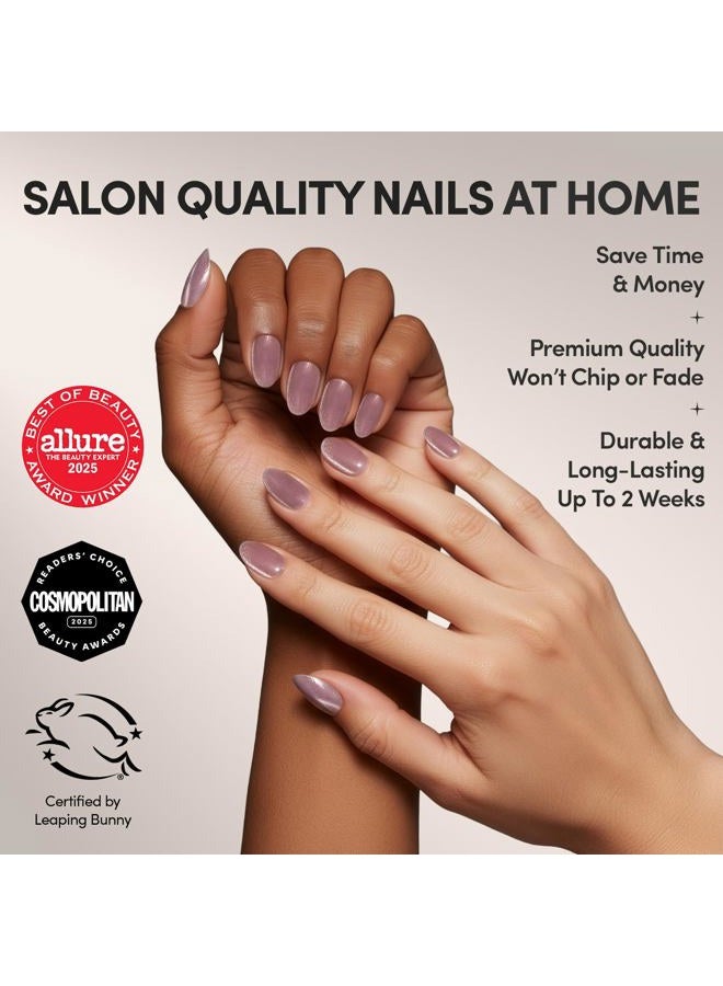 Glamnetic Press On Nails - Fairy Dust | Short Oval Beige-Pink Nails with a Mesmerizing Metallic Finish | 15 Sizes - 30 Nail Kit with Glue - Image 2