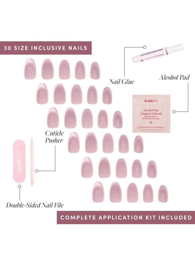 Glamnetic Press On Nails - Fairy Dust | Short Oval Beige-Pink Nails with a Mesmerizing Metallic Finish | 15 Sizes - 30 Nail Kit with Glue - Image 4