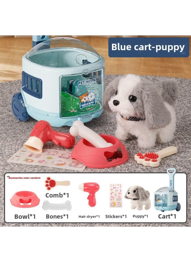 Moe Pet Big Push Box Electric Plush Pet Rabbit Kitten Dog Panda Can Walk Wagging Tail Can Call Children's Toys-Color:Blue-Greyhound  - Image 1