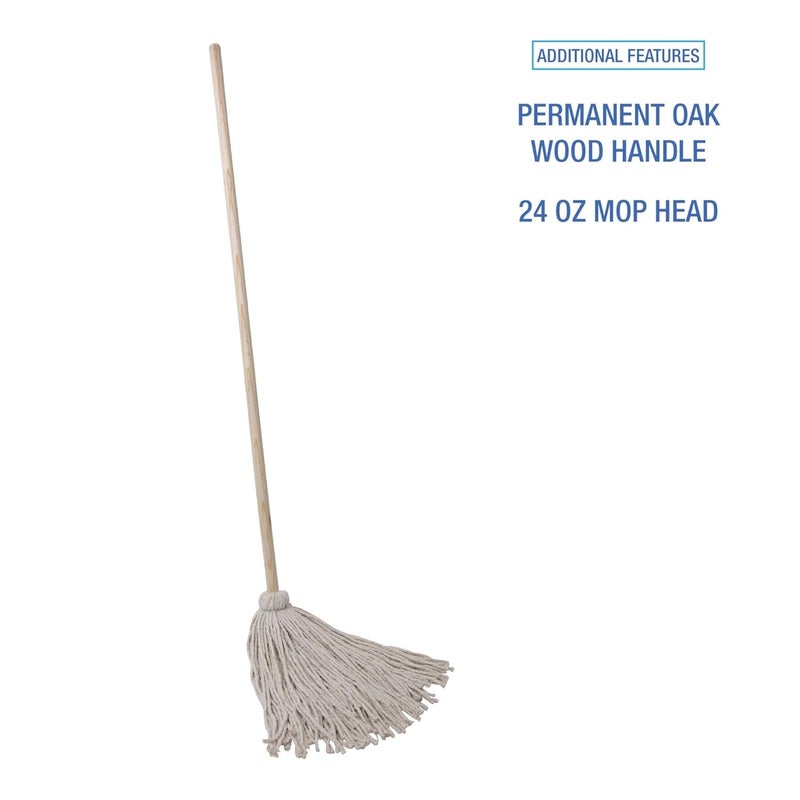 Boardwalk BWK124C 24 oz Cotton Fiber Head Deck Mop with 54 in Wooden Handle 6Pack - Image 3