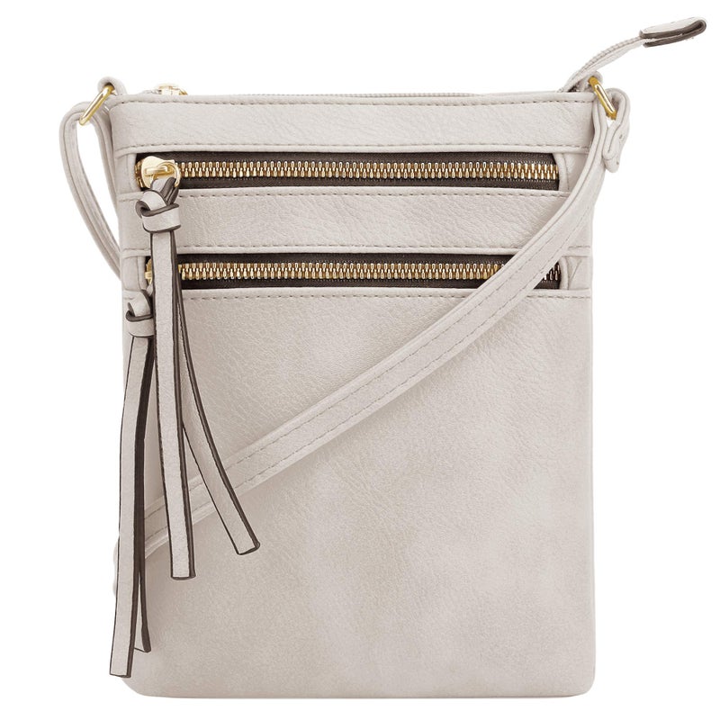 DELUXITY | Crossbody Purse Bag | Functional Multi Pocket Double Zipper Purse | Adjustable Strap | Medium Size Purse | Beige - Image 1