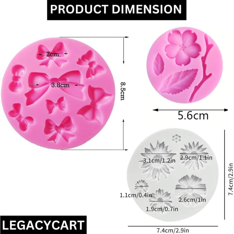 LEGACYCART 6 Cavity Daisy Peach Blossom and 8 Cavity Bow Tie Silicone Mold Flower Fondant Cake Baking Molds Chocolate Candy Mold for Party Cake DecoratinSoap Crafting ProjectsPack of 3 - Image 2