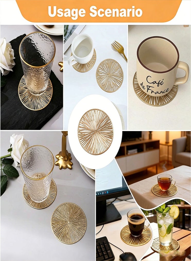 مجموعة قواعد أكواب ذهبية مكونة من 6 قطع، قواعد أكواب ذهبية دائرية مانعة للانزلاق للمشروبات للاستخدام الداخلي والخارجي، واقيات للطاولات في الحديقة والفناء والبار - Image 5