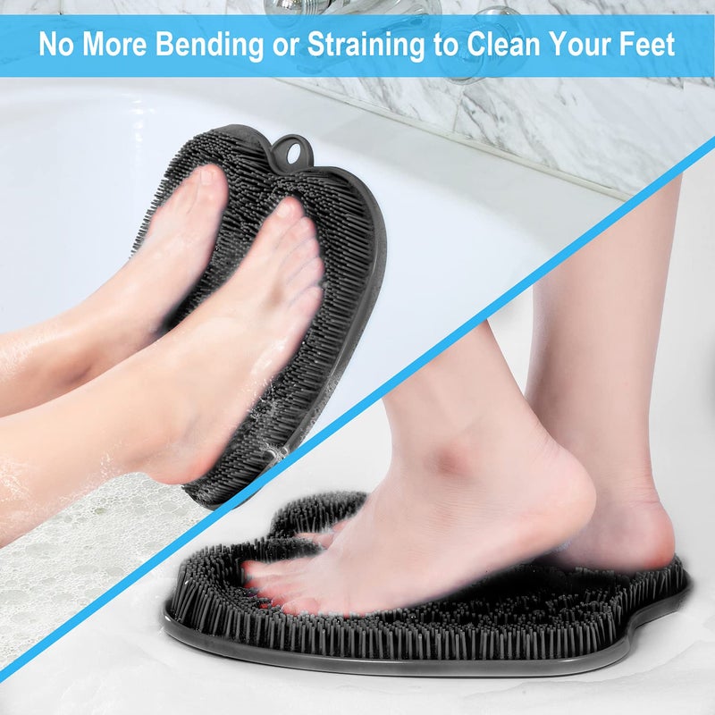 BESKAR Larger Shower Foot Scrubber Mat with Non-Slip Suction Cups- Cleans, Smooths, Exfoliates & Massages your Feet Without Bending, Improve Foot Circulation & Soothes Tired Feet- Black - Image 2