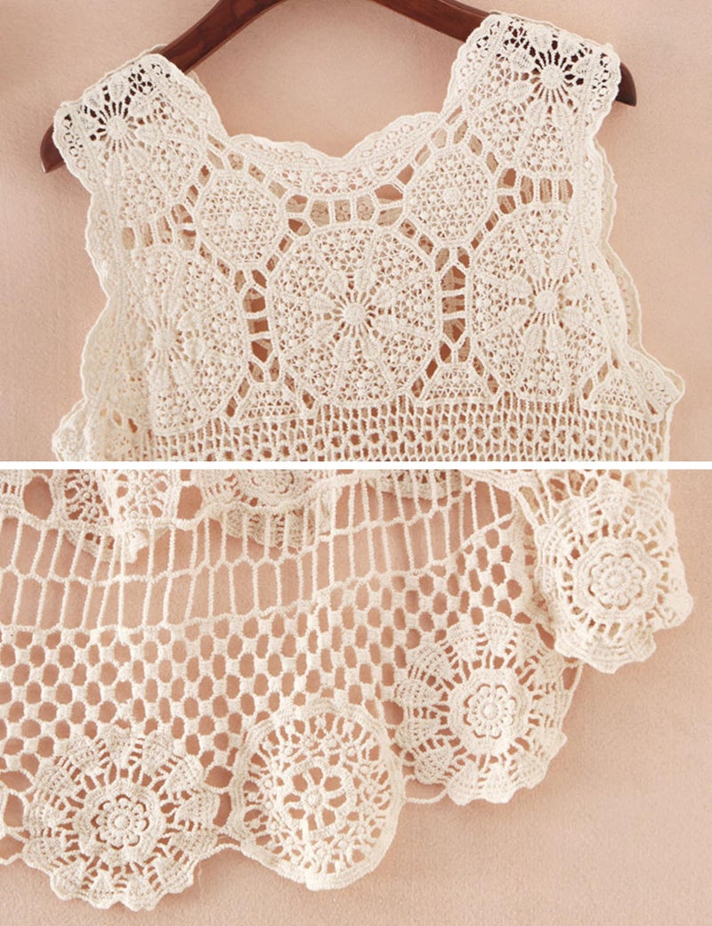 PUWEI Women's Hollow Out Hi-Low Tank Top Floral Crochet Swimsuit Bikini Cover Up ï¼ˆ0368-Apricot-One Sizeï¼‰ - Image 5