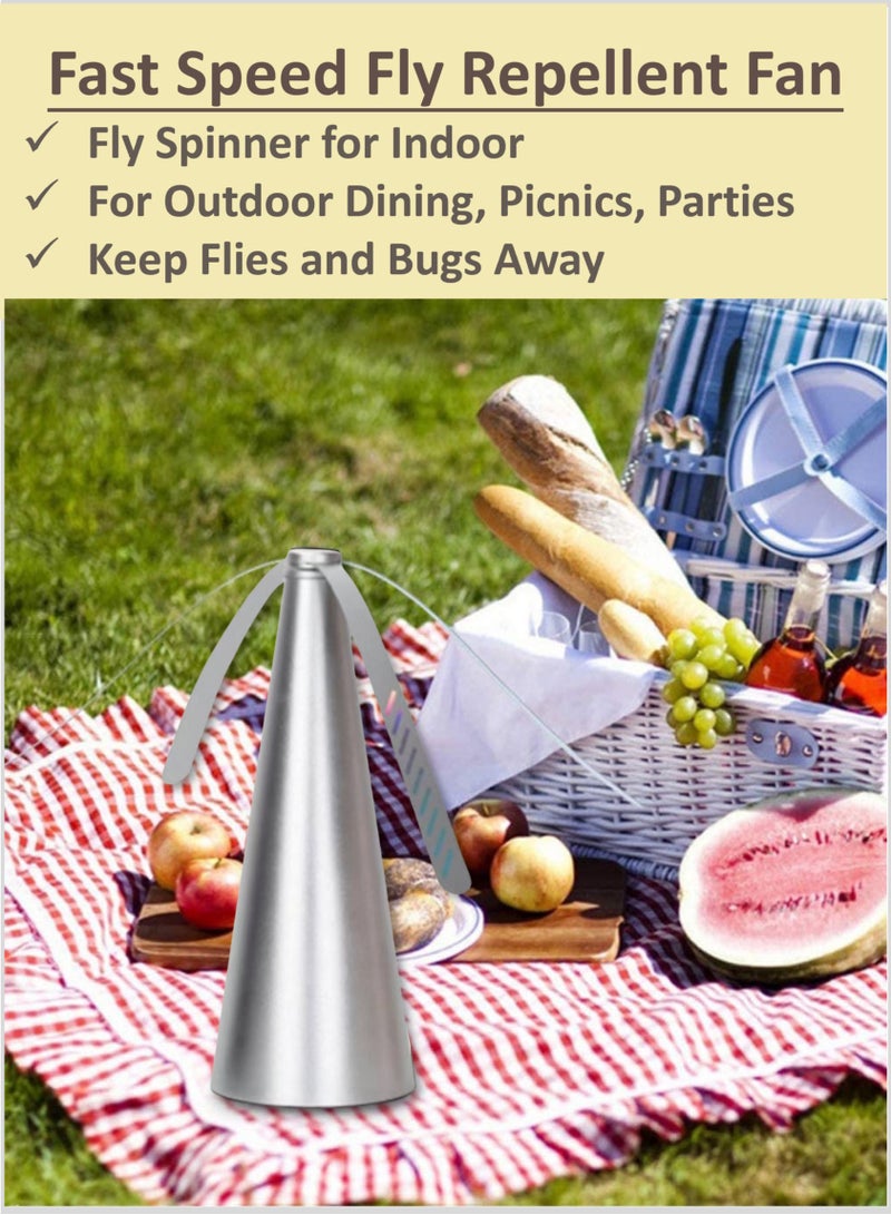 YooA Fast Speed Fly Repellent Fan for Tables | AA Battery Powered, Holographic Blades Fly Spinner for Indoor/Outdoor Dining, Picnics, Parties, Patio, Home, Restaurant, and Camping ,Keep Flies and Bugs Away, Table Top Fan Fly Spinner with Holographic Blades for Picnic Patio Home, 8.2x8.2x24cm (Silver with Boxil - Image 2