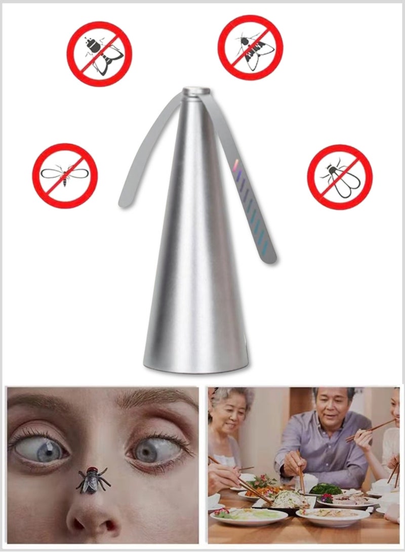 YooA Fast Speed Fly Repellent Fan for Tables | AA Battery Powered, Holographic Blades Fly Spinner for Indoor/Outdoor Dining, Picnics, Parties, Patio, Home, Restaurant, and Camping ,Keep Flies and Bugs Away, Table Top Fan Fly Spinner with Holographic Blades for Picnic Patio Home, 8.2x8.2x24cm (Silver with Boxil - Image 3