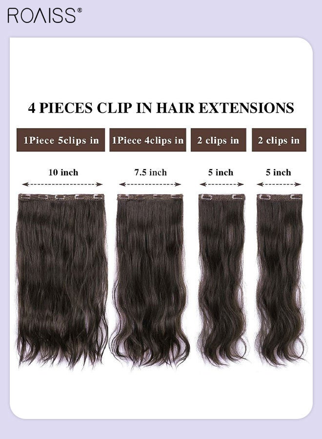 رويس 4 قطع من وصلات الشعر المموجة بالمشابك، وصلات شعر صناعية طويلة غير مرئية قابلة للتعديل ومقاومة للحرارة للفتيات والنساء، أسود بني، 55 سم (22 بوصة) - Image 5