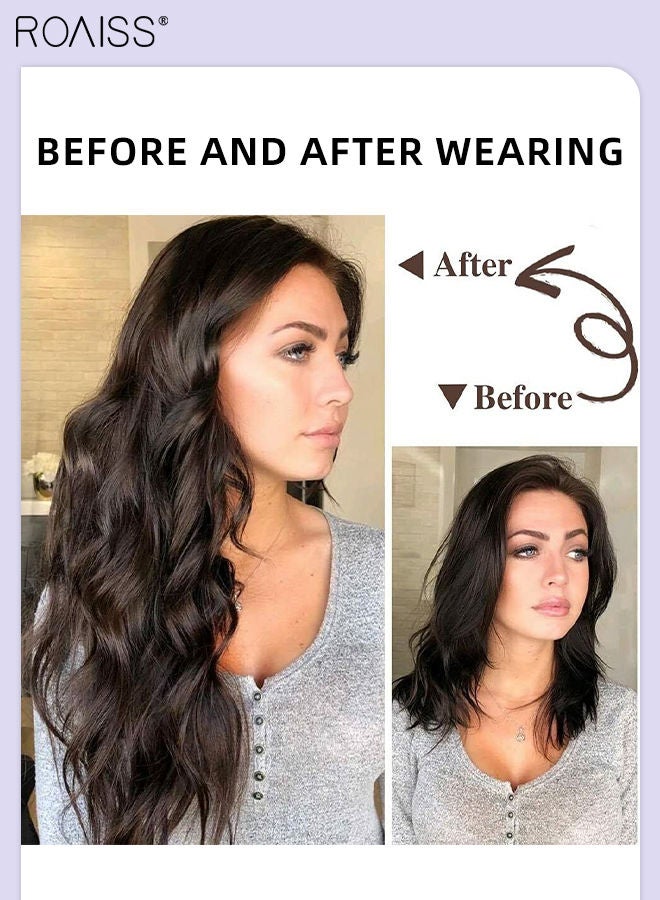 رويس 4 قطع من وصلات الشعر المموجة بالمشابك، وصلات شعر صناعية طويلة غير مرئية قابلة للتعديل ومقاومة للحرارة للفتيات والنساء، أسود بني، 55 سم (22 بوصة) - Image 2