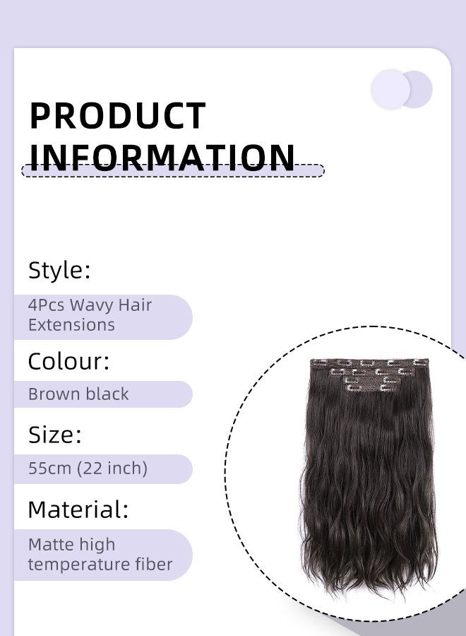 رويس 4 قطع من وصلات الشعر المموجة بالمشابك، وصلات شعر صناعية طويلة غير مرئية قابلة للتعديل ومقاومة للحرارة للفتيات والنساء، أسود بني، 55 سم (22 بوصة) - Image 3