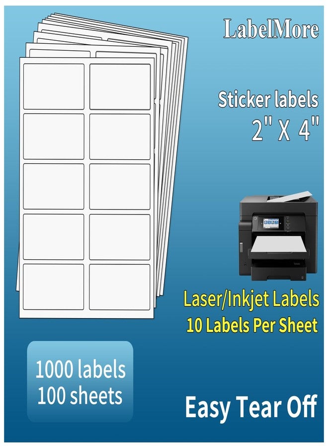 LabelMore 1000 ملصق عنوان شحن مقاس 2 بوصة × 4 بوصة، متوافق مع طابعات الحبر النفاث والليزر، لاصق دائم، 100 ورقة (10 ملصقات في كل ورقة) - Image 1