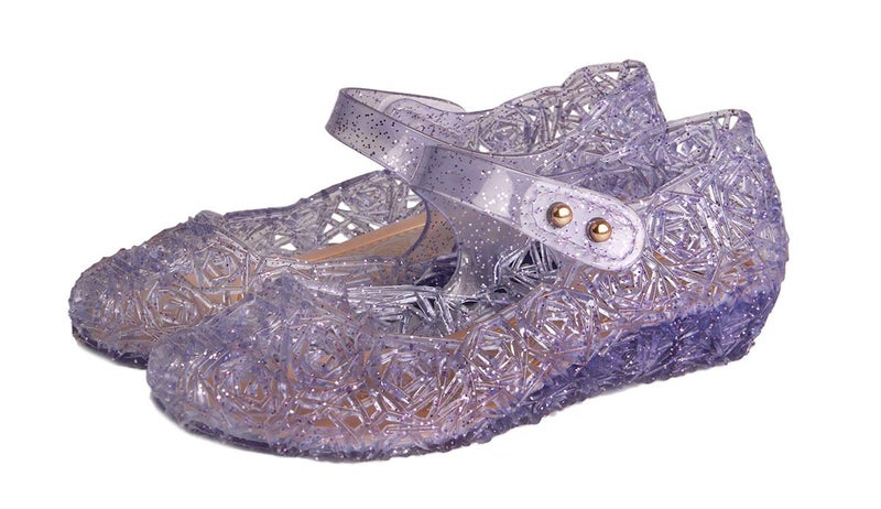 GUGUYeah Purple Princess Costumes Cute Jelly Flats Shoes,Cosplay Birthday Party Dress Up Sandals for Little Girls, Toddler or Kids - Image 1