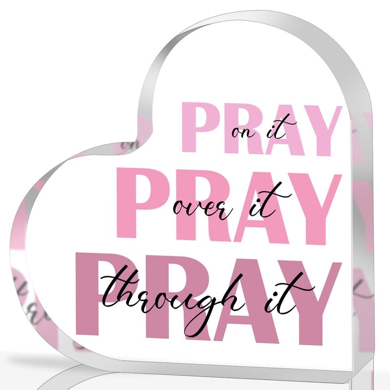 LNOKRIM Christian Gifts for Women Faith, Prayer Gifts for Women, Inspirational Bible Verse Heart Acrylic Sign, Pink Prayer Christian Decor Sign, Christian Gifts For Home Office Religious Prayer Room Bathroom - Image 1