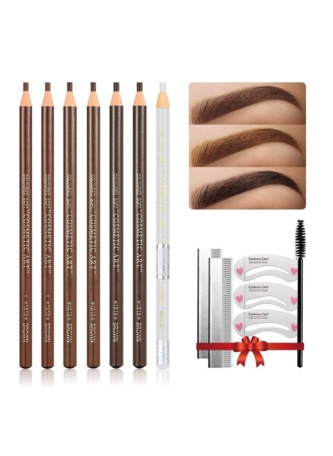 LSxia Waterproof Eye-Brow Pen-cil Set, Pull Cord Peel-off Eyebrow Pencil Microblading Eyebrow Pen Supplies Kit, White Eye-Liner Pencil and Eyebrow Tool Tattoo Makeup (6+1 Brown+Dark Brown+Light Brown)  - Image 1