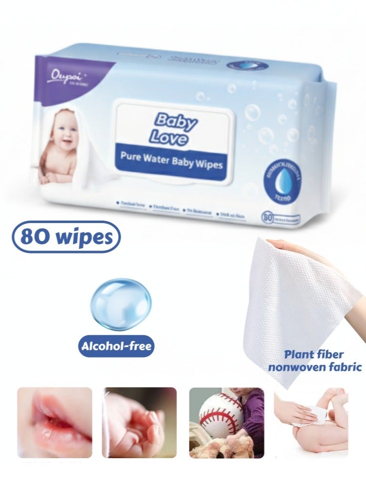 مناديل مبللة، مناديل أطفال، عبوة صغيرة مناديل مبللة للسفر، 99% ماء نقي، مناديل أطفال لطيفة بدون رائحة، مناديل أطفال مضادة للحساسية وغير معطرة، مناديل متعددة الاستخدامات، آمنة للعناية ببشرة الطفل، خالية من الكحول، للأطفال والرضع، 80 منديلًا في العبوة - Image 1