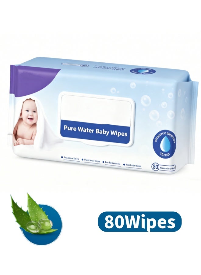 99% Water Wipes, 80 Wipes Baby Wet Wipes, Alcohol Free, Paraben Free, Soft & Strong Sensitive Baby Wipes Multi-Use Wipes For Babies And Kids Resealable Flip-Top Packs - Image 1