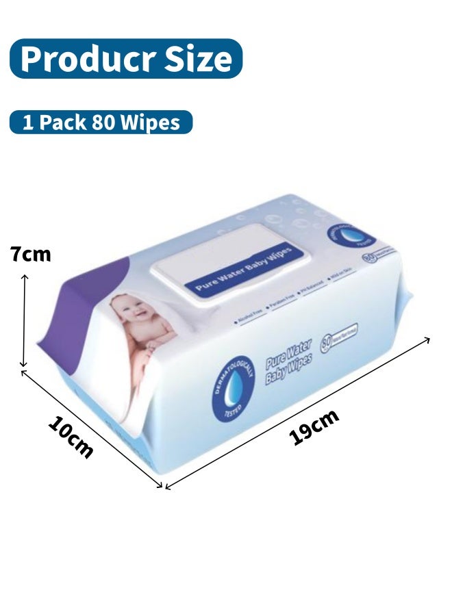 99% Water Wipes, 80 Wipes Baby Wet Wipes, Alcohol Free, Paraben Free, Soft & Strong Sensitive Baby Wipes Multi-Use Wipes For Babies And Kids Resealable Flip-Top Packs - Image 2