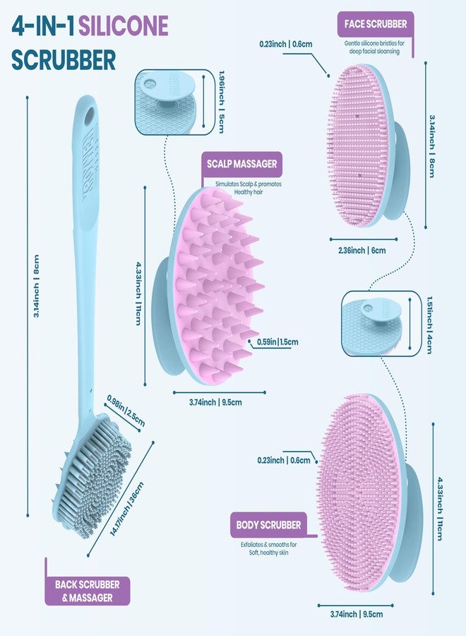 KROYWEN Back scrubber for bathing, Silicone Body Scrubber for Bathing, Bath Brush for Bathing with Exfoliating Body & Back Combo Kit, Gentle Exfoliation & Deep Cleaning, Bath Scrubber for Body Man & Women - Image 2